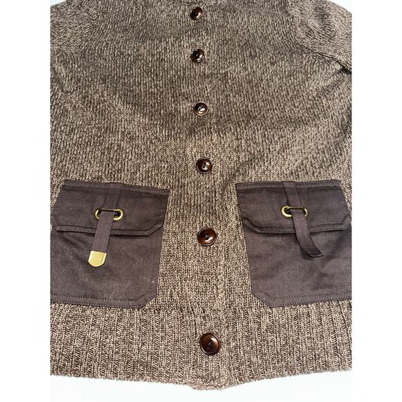 Lauren Ralph Lauren Knit Cardigan Button up Elbow Patches Pockets Brown M - Picture 7 of 11